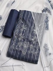 Neck Embroidered Cotton Blend Unstitched Suit With Dupatta