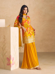 Embroidered Sequin Chinnon Silk Kurta With Sharara And Dupatta