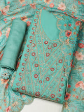 Embroidered Chanderi Unstitched Suit With Pant & Dupatta