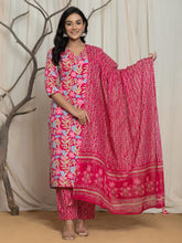 Printed Cotton Blend Kurta With Pants & Dupatta