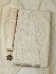 Embroidered Chanderi Unstitched Suit With Pant & Dupatta