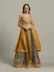 Embroidered Banarasi Choli With Lehenga & Dupatta