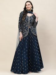 Sequin Zari Embroidered Georgette Choli With Lehenga & Dupatta