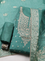 Embroidered Chanderi Unstitched Suit With Pant & Dupatta