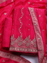 Embroidered Art Silk Unstitched Suit With Dupatta