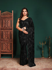 Embroidered Satin Saree