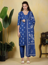 Printed Cotton Blend Kurta With Pants & Dupatta