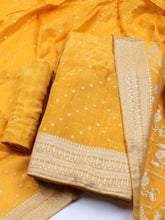 Embroidered Art Silk Unstitched Suit With Dupatta