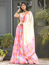 Abstract Print Satin Unstitched Lehenga Choli With Dupatta