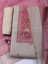 Embroidered Linen Blend Unstitched Suit With Pant Dupatta