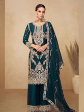 Embroidered Chinnon Kurta With Plazzo & Dupatta