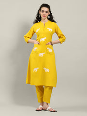 Printed Cotton Blend Kurta With Pants