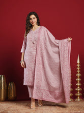 Printed Cotton Kurta With Pant & Dupatta