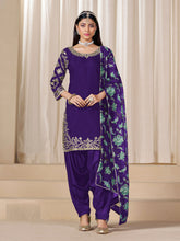 Embroidered Art Silk Semi Stitched Kurta With Patiala Salwar & Dupatta