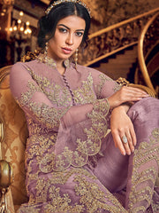 Embroidered Net Semi Stitched Suit