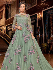 Embroidered Net Semi Stitched Suit