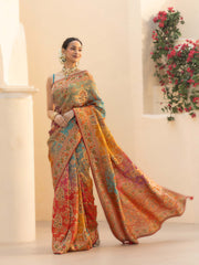 Printed & Plain Georgette Saree