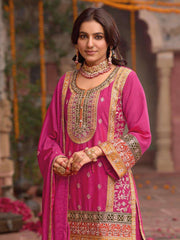 Embroidered Chinnon Silk Kurti With Gharara & Dupatta