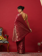 Woven Design Art Silk Wine Saree