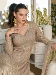 Embroidered Georgette Kurta With Plazzo & Dupatta