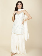 Resham Sequin Embroidered Georgette Kurta With Garara & Dupatta