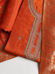 Neck Embroidered Chanderi Unstitched Suit With Dupatta