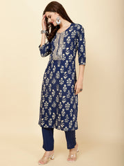 Neck Embroidery & Printed Cotton Kurta Set