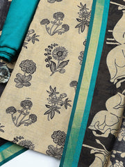 Printed Chanderi Unstitched Suit With Pant & Dupatta