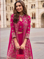 Embroidered Georgette Choli & Plazzo With Jacket