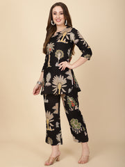 Floral Printed Cotton Kurti With Pants