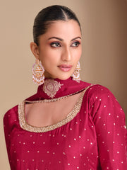 Embroidered Jacquard Silk A Line Gown With Dupatta