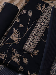 Patch Neck Cotton Blend Unstitched Suit With Dupatta