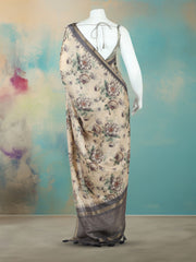 Digital Printed Art Silk Beige Saree