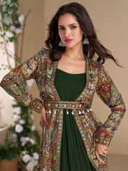 Folk Embroidery Georgette Suit With Pant & Dupatta