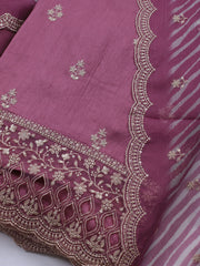 Embroidered Art Silk Unstitched Suit Piece With Dupatta