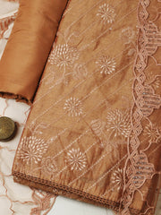 Embroidered Chanderi Unstitched Suit With Pant & Dupatta
