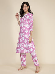 Printed Cotton Blend Kurta With Pants