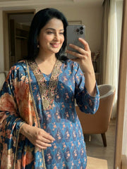 Printed Cotton Blend Kurta With Pant & Dupatta