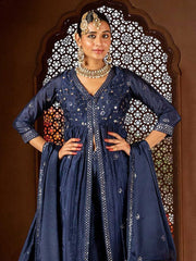 Intricate Embroidery Chinon Suit With Pant & Dupatta
