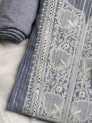 Embroidered Cotton Blend Unstitched Suit With Dupatta