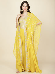 Zari Embroidered Georgette Crop Top With Sharara & Cape