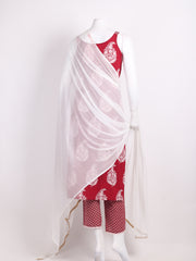 Printed Cotton Kurta With Pants & Dupatta