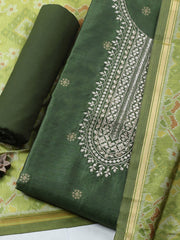Embroidered Chanderi Unstitched Suit With Pant & Dupatta