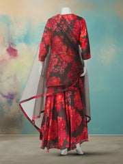 Printed With Embroidered Cotton Blend Kurta With Garara & Dupatta