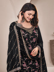 Embroidered Chinon Unstitched Suit With Pant & Dupatta