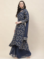 Resham Sequin Embroidery Georgette Kurta With Sharara & Dupatta