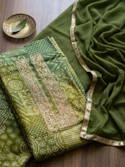 Embroidered Cotton Blend Unstitched Suit With Pant & Dupatta