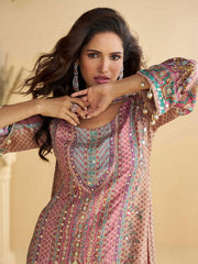 Embroidered Crepe Kurta With Plazzo & Dupatta