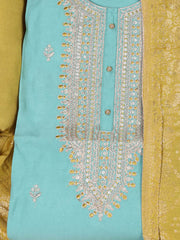 Embroidered Chanderi Sea Green Unstitched Suit With Pant & Dupatta