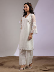 Lace Neck Cotton Blend Kurta With Pants
